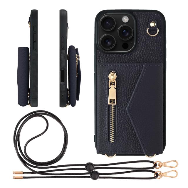 HANATORA for iPhone ケース ショルダー 本革 シュリンクレザー 耐衝撃 スマホケース スマホ ショルダーストラップ 付き ファスナー スマホショルダー カバー カードポケット