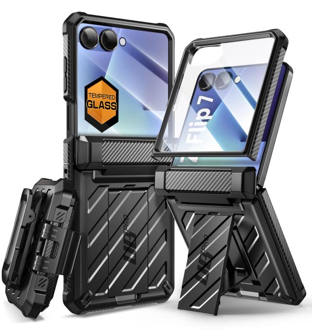SUPCASE Samsung Galaxy Z Flip 7用ケース スタンドベルトクリップ付き (Unicorn Beetle Pro)、[ヒンジ保護] [フロントスクリーンプロテクター]