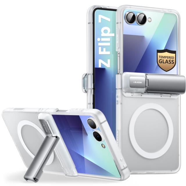 i-Blason Cosmo Samsung Galaxy Z Flip 7用 ケース [内蔵フロントスクリーンプロテクター] [ヒンジ保護] [ワイヤレス充電対応] スリム クリア 保護ケース Z