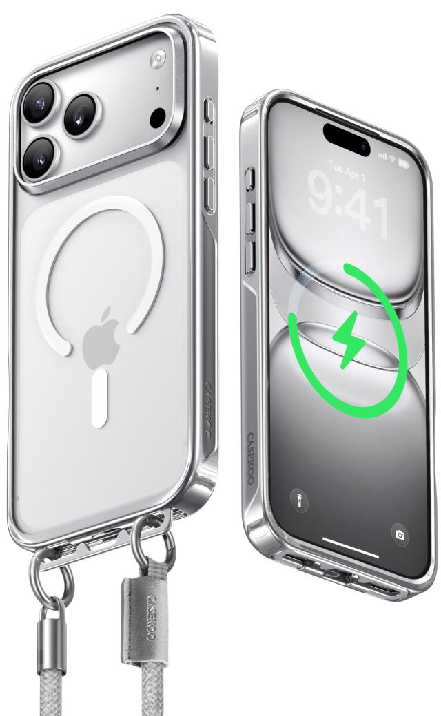 業界初ストラップ構造・Magsafe対応 CASEKOO iPhone 用 ケース クリア 隠しバックル 最大25W急速充電対応 超 耐衝撃 高耐久性 透明 黄変防止 スマホ ストラップ