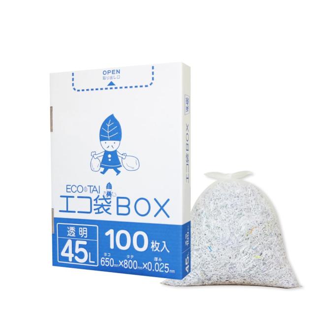 サンキョウプラテック ゴミ袋 箱タイプ 45L 650x800x0.025mm厚 透明 100枚x6小箱/箱 LLDPE素材 HK-480