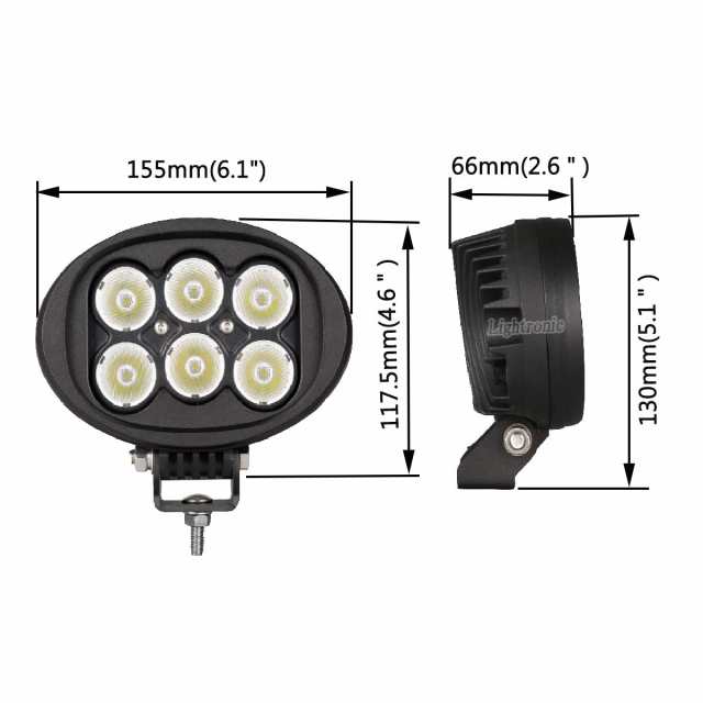 LEDワートライト トラクター 車外灯 60W 狭角 直径155mm 作業灯 6000K 白光 6000LM IP68防水 12V 24V兼用 2個Lightronic