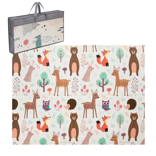 アストロ プレイマット リバーシブル 森の動物×きつね 150×200×1cm 収納バッグ付き ふわふわ ベビーマット クッションマット 折りたたみ お手入れ簡単 床キズ防止 730-01
