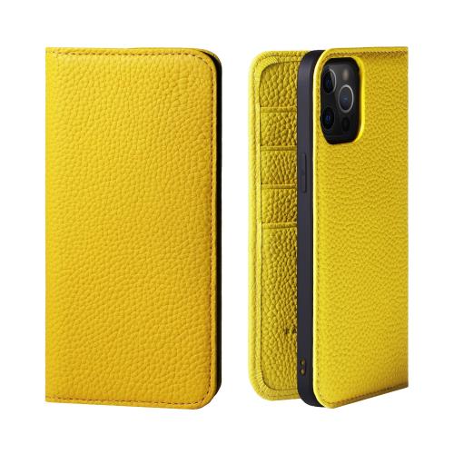 HANATORA iPhone12ProMax ケース 手帳型 本革 スマホケース スマホ スタンド コードホルダー 付き シュリンクカーフレザー ギフト マグネットなし イエロー PH-12ProMax-Yellow 父の日ギフト 父の日 ギフト 誕生日 人気商品 お父さん 服 30代 40代 50代 60代 70代