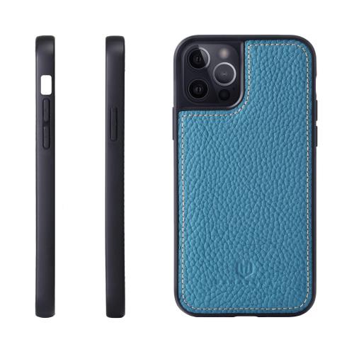HANATORA iPhone12mini ケース 本革 耐衝撃 スマホケース スマホ コードホルダー 付き シュリンクカーフレザー ギフト バンパー型 マグネットなし シアン SPG-12Mini-Cyan