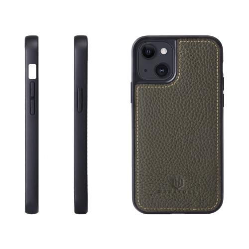 HANATORA iPhone13Pro ケース 本革 耐衝撃 スマホケース スマホ コードホルダー 付き シュリンクカーフレザー ギフト バンパー型 マグネットなし オリーブグレー SPG-13Pro-OliveGray