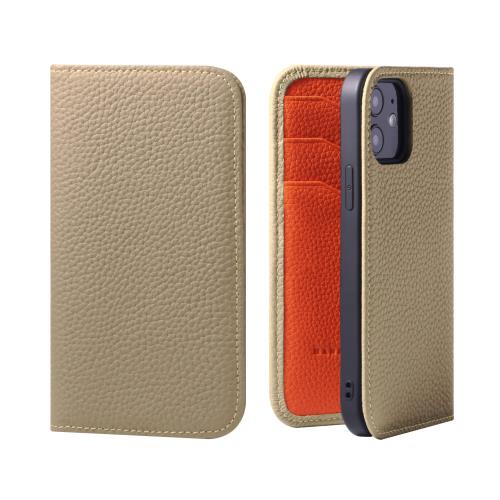 HANATORA iPhone13mini ケース 手帳型 本革 スマホケース スマホ スタンド コードホルダー 付き シュリンクカーフレザー ギフト マグネットなし グレージュ + オレンジ PH-13Mini-Grege-OG 父の日ギフト 父の日 ギフト 誕生日 人気商品 お父さん 服 30代 40代 50代 60代 70代