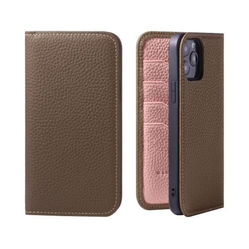 HANATORA iPhone13ProMax ケース 手帳型 本革 スマホケース スマホ スタンド コードホルダー 付き シュリンクカーフレザー ギフト マグネットなし トープ + ピンク PH-13ProMax-Taupe-PK 父の日ギフト 父の日 ギフト 誕生日 人気商品 お父さん 服 30代 40代 50代 60代 70代