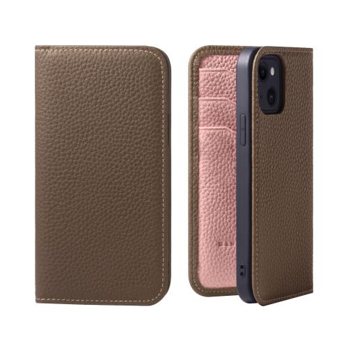 HANATORA iPhone12mini ケース 手帳型 本革 スマホケース スマホ スタンド コードホルダー 付き シュリンクカーフレザー ギフト マグネットなし トープ + ピンク PH-12Mini-Taupe-PK 父の日ギフト 父の日 ギフト 誕生日 人気商品 お父さん 服 30代 40代 50代 60代 70代