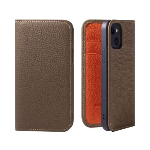 HANATORA iPhone13mini ケース 手帳型 本革 スマホケース スマホ スタンド コードホルダー 付き シュリンクカーフレザー ギフト マグネットなし トープ + オレンジ PH-13Mini-Taupe-OG 父の日ギフト 父の日 ギフト 誕生日 人気商品 お父さん 服 30代 40代 50代 60代 70代