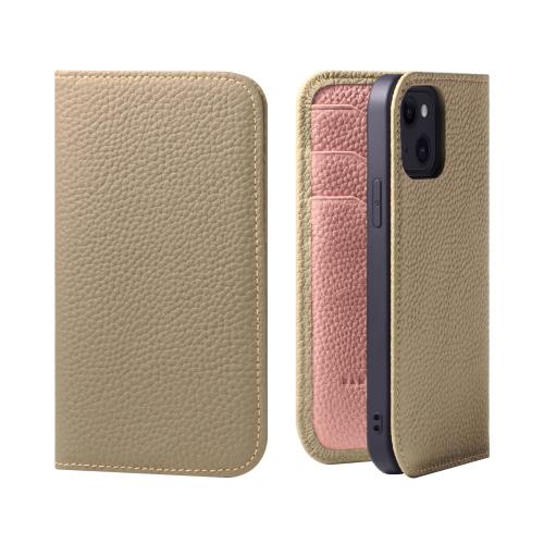 HANATORA iPhone13mini ケース 手帳型 本革 スマホケース スマホ スタンド コードホルダー 付き シュリンクカーフレザー ギフト マグネットなし グレージュ + ピンク PH-13Mini-Grege-PK 父の日ギフト 父の日 ギフト 誕生日 人気商品 お父さん 服 30代 40代 50代 60代 70代