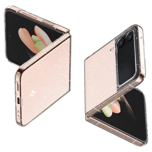 Spigen Galaxy Z Flip4 ケース 全透明 ラメ入り 超軽量 超薄型 黄ばみ無し レンズ保護 [ 厚さ 1.1ｍｍ ] 重さ19g 超軽量 パーフェクト・フィット ワイヤレス充電対応 ギャラクシー Z フリップ4 エアー・スキン ACS05113 (クリスタル・クオーツ)