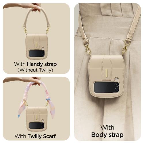 【Spigen】Galaxy Z Flip4ケース 長さ調節可能 レザー Spigen】Galaxy Z Flip4ケース 長さ調節可能 レザー