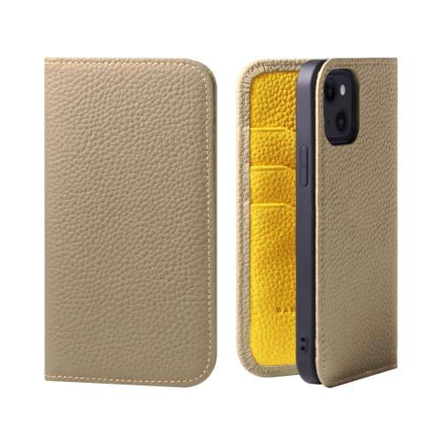 HANATORA iPhone14 ケース 手帳型 本革 スマホケース スマホ スタンド コードホルダー 付き シュリンクカーフレザー ギフト マグネットなし グレージュ + イエロー PH-14-Grege-YL 父の日ギフト 父の日 ギフト 誕生日 人気商品 お父さん 服 30代 40代 50代 60代 70代