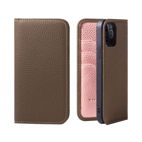 HANATORA iPhone14Pro ケース 手帳型 本革 スマホケース スマホ スタンド コードホルダー 付き シュリンクカーフレザー ギフト マグネットなし トープ + ピンク PH-14Pro-Taupe-PK 父の日ギフト 父の日 ギフト 誕生日 人気商品 お父さん 服 30代 40代 50代 60代 70代