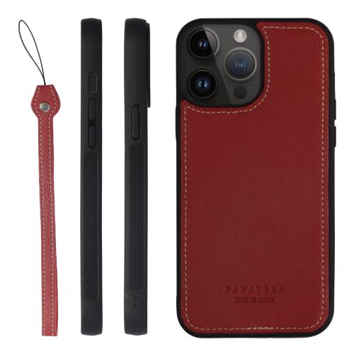HANATORA iPhone13ProMax ケース 本革 日本製 耐衝撃 スマホケース スマホ ストラップ 付き シュリンクカーフレザー ギフト マグネットなし レッド SPGJP-13ProMax-Red
