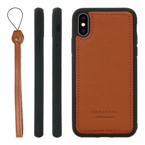 HANATORA iPhoneXS iPhoneX ケース 本革 日本製 耐衝撃 スマホケース スマホ ストラップ 付き シュリンクカーフレザー ギフト マグネットなし オーバジーン SPGJP-XS-Aubergine
