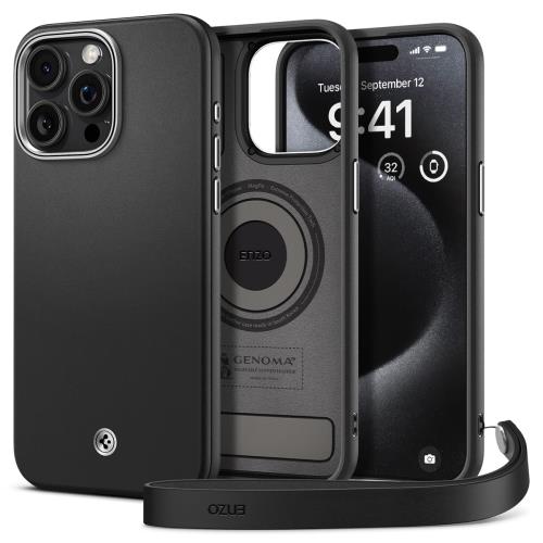 Spigen 創業18年の技術力 iPhone 15 Pro Max ケース Magsafe対応 革 レザー 傷防止 ワイヤレス充電 エンツォ ACS06601 (ブラック)
