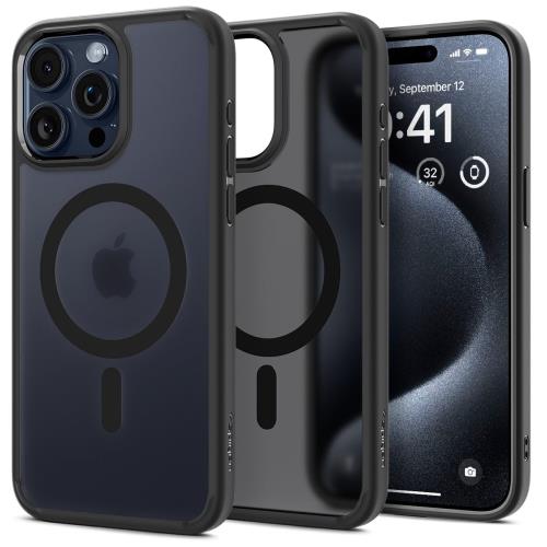 Spigen 創業18年の技術力 iPhone 15 Pro ケース MagSafe対応 耐衝撃 米軍MIL規格取得 ストラップホール 黄変抑制 半透明 ストラップホール 2重構造 レンズ保護 擦り傷防止 MagSafe ワイヤレス充電対応 ウルトラ・ハイブリッド マグフィット ACS06720 (フロスト・ブラック)