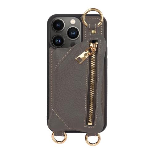 [HANATORA] iPhone 13Pro ケース ショルダー 本革 ファスナー スマホショルダー カバー カード 収納 小銭入れ グレージュ BPCJP-13Pro-Grege