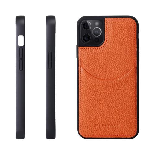 HANATORA iPhone15ProMax ケース 本革 耐衝撃 スマホケース スマホ コードホルダー 付き シュリンクカーフレザー ギフト マグネットなし オレンジ CPG-15ProMax-Orange