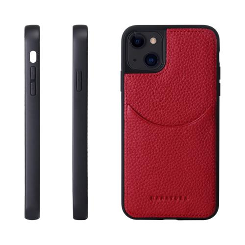 HANATORA iPhone15Plus ケース 本革 耐衝撃 スマホケース スマホ コードホルダー 付き シュリンクカーフレザー ギフト マグネットなし レッド CPG-15Plus-Red
