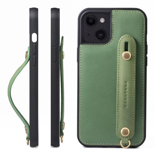 HANATORA iPhone15Plus ケース 本革 耐衝撃 背面ベルト ストラップリング スマホケース スマホ スタンド機能 コードホルダー ガラスフィルム 付き オイルドレザー ギフト グリーン GH-15Plus-Green-m