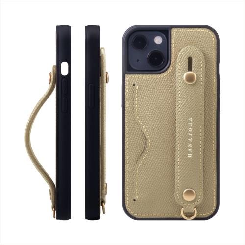 HANATORA iPhone15 ケース 本革 耐衝撃 背面ベルト カードポケット スマホケース スマホ スタンド機能 ネック ストラップ 付き エンボスレザー ギフト マグネットなし グレージュ NCGH-15-Grege