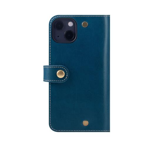 HANATORA iPhone15 ケース 手帳型 本革 スマホケース スマホ スタンド ストラップ 付き イタリアンレザー ギフト マグネットなし ブルー PN-15-Blue