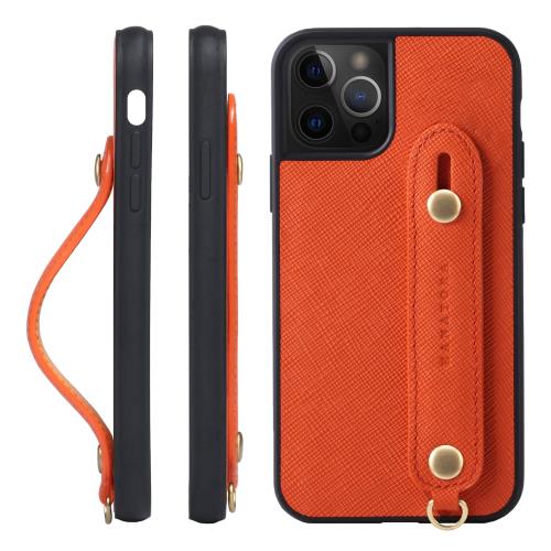 HANATORA iPhone15ProMax ケース 本革 耐衝撃 背面ベルト ストラップリング スマホケース スマホ スタンド機能 ガラスフィルム 付き サフィアーノ レザー ギフト マグネットなし オレンジ XGH-15ProMax-Orange
