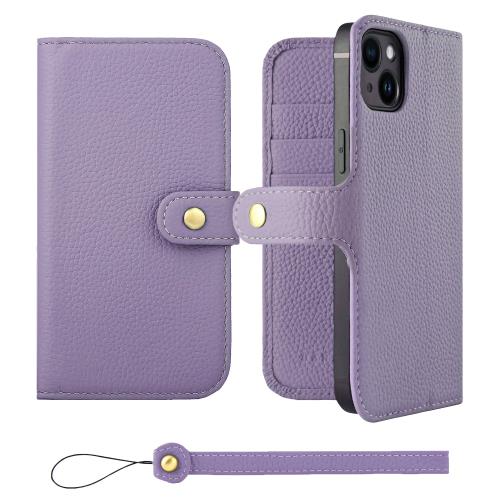 HANATORA iPhone14Plus ケース 手帳型 本革 スマホケース スマホ スタンド ストラップ 付き シュリンクカーフレザー ギフト ベルトあり マグネットなし パープル H0XB-14Plus-Purple 父の日ギフト 父の日 ギフト 誕生日 人気商品 お父さん 服 30代 40代 50代 60代 70代