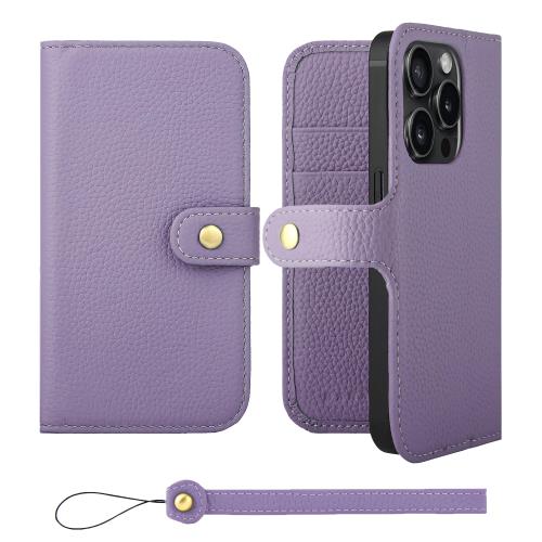 HANATORA iPhone15Pro ケース 手帳型 本革 スマホケース スマホ スタンド ストラップ 付き シュリンクカーフレザー ギフト ベルトあり マグネットなし パープル H0XB-15Pro-Purple 父の日ギフト 父の日 ギフト 誕生日 人気商品 お父さん 服 30代 40代 50代 60代 70代