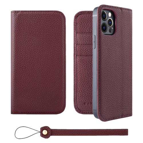 HANATORA iPhone12 12Pro ケース 手帳型 本革 スマホケース スマホ スタンド ストラップ 付き シュリンクカーフレザー ギフト ベルトなし マグネットなし ワイン H0XA-12Pro-Wine 父の日ギフト 父の日 ギフト 誕生日 人気商品 お父さん 服 30代 40代 50代 60代 70代