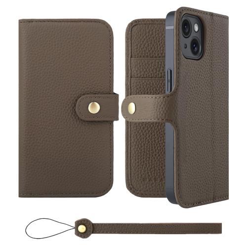 HANATORA iPhone15 ケース 手帳型 本革 スマホケース スマホ スタンド ストラップ 付き シュリンクカーフレザー ギフト ベルトあり マグネットなし トープ H0XB-15-Taupe 父の日ギフト 父の日 ギフト 誕生日 人気商品 お父さん 服 30代 40代 50代 60代 70代