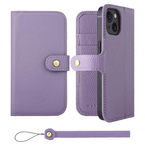 HANATORA iPhone15 ケース 手帳型 本革 スマホケース スマホ スタンド ストラップ 付き シュリンクカーフレザー ギフト ベルトあり マグネットなし パープル H0XB-15-Purple 父の日ギフト 父の日 ギフト 誕生日 人気商品 お父さん 服 30代 40代 50代 60代 70代