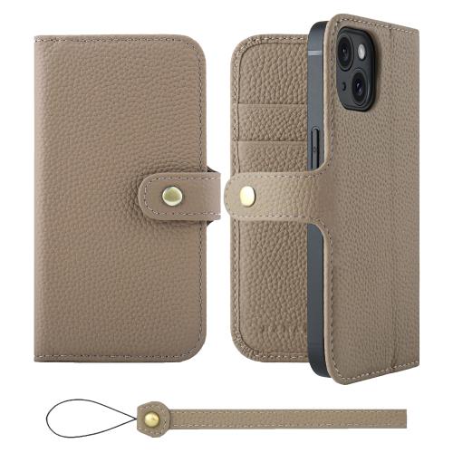 HANATORA iPhone15 ケース 手帳型 本革 スマホケース スマホ スタンド ストラップ 付き シュリンクカーフレザー ギフト ベルトあり マグネットなし グレージュ H0XB-15-Grege 父の日ギフト 父の日 ギフト 誕生日 人気商品 お父さん 服 30代 40代 50代 60代 70代