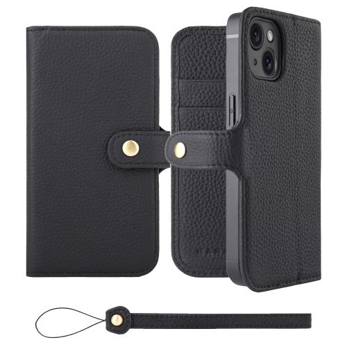 HANATORA iPhone15 ケース 手帳型 本革 スマホケース スマホ スタンド ストラップ 付き シュリンクカーフレザー ギフト ベルトあり マグネットなし ブラック H0XB-15-Black 父の日ギフト 父の日 ギフト 誕生日 人気商品 お父さん 服 30代 40代 50代 60代 70代