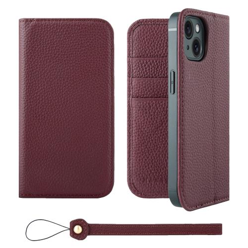 [HANATORA] iPhone13 ケース 手帳型 本革 シュリンクカーフレザー スマホケース スタンド機能 ベルトあり マグネットなし ワインレッド H0XB-13-Wine HANATORA iPhone13 ケース 手帳型 本革 スマホケース スマホ スタンド