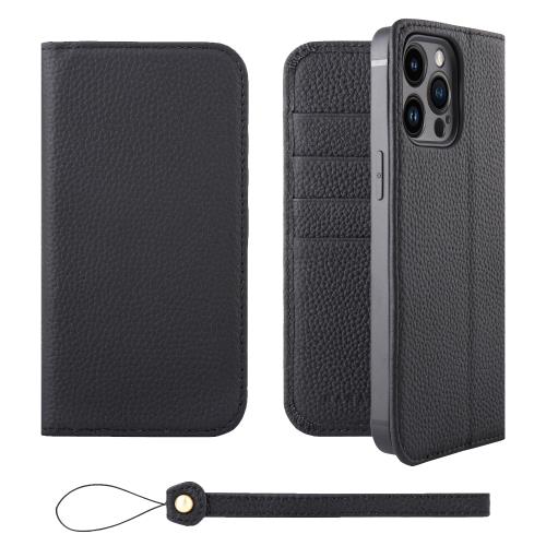 HANATORA iPhone14ProMax ケース 手帳型 本革 スマホケース スマホ スタンド ストラップ 付き シュリンクカーフレザー ギフト ベルトなし マグネットなし ブラック H0XA-14ProMax-Black 父の日ギフト 父の日 ギフト 誕生日 人気商品 お父さん 服 30代 40代 50代 60代 70代