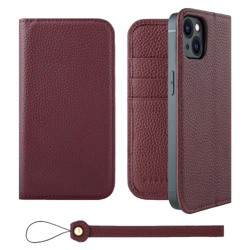 HANATORA iPhone13 ケース 手帳型 本革 スマホケース スマホ スタンド ストラップ 付き シュリンクカーフレザー ギフト ベルトなし マグネットなし ワイン H0XA-13-Wine 父の日ギフト 父の日 ギフト 誕生日 人気商品 お父さん 服 30代 40代 50代 60代 70代