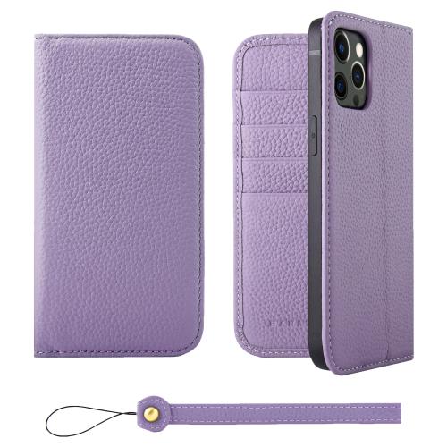 HANATORA iPhone12ProMax ケース 手帳型 本革 スマホケース スマホ スタンド ストラップ 付き シュリンクカーフレザー ギフト ベルトなし マグネットなし パープル H0XA-12ProMax-Purple 父の日ギフト 父の日 ギフト 誕生日 人気商品 お父さん 服 30代 40代 50代 60代 70代