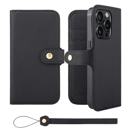 HANATORA iPhone15Pro ケース 手帳型 本革 スマホケース スマホ スタンド ストラップ 付き シュリンクカーフレザー ギフト ベルトあり マグネットなし ブラック H0XB-15Pro-Black 父の日ギフト 父の日 ギフト 誕生日 人気商品 お父さん 服 30代 40代 50代 60代 70代