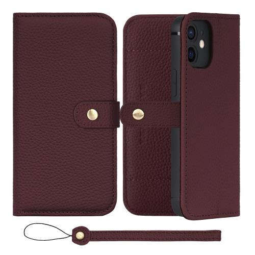 HANATORA iPhone12 ケース 手帳型 本革 スマホケース スマホ スタンド ストラップ 付き シュリンクカーフレザー ギフト ベルトあり マグネットなし ワイン H1SPB-12-Wine 父の日ギフト 父の日 ギフト 誕生日 人気商品 お父さん 服 30代 40代 50代 60代 70代