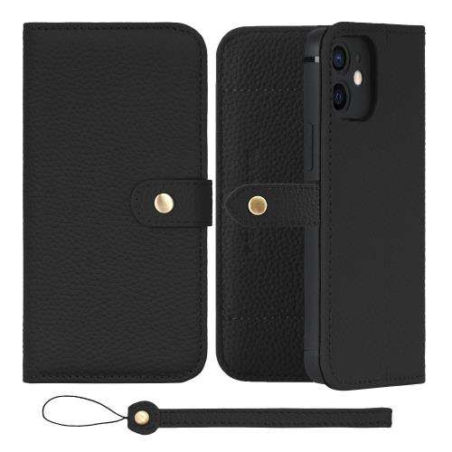 HANATORA iPhone12 ケース 手帳型 本革 スマホケース スマホ スタンド ストラップ 付き シュリンクカーフレザー ギフト ベルトあり マグネットなし ブラック H1SPB-12-Black 父の日ギフト 父の日 ギフト 誕生日 人気商品 お父さん 服 30代 40代 50代 60代 70代