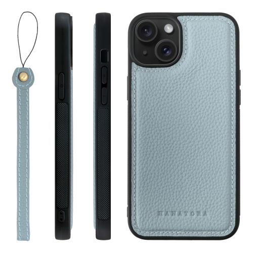 HANATORA iPhone15Plus ケース 本革 耐衝撃 バンパー型 スマホケース スマホ ストラップ 付き シュリンクレザー ギフト ブルーグレー SPGGZ-15Plus-BlueGray