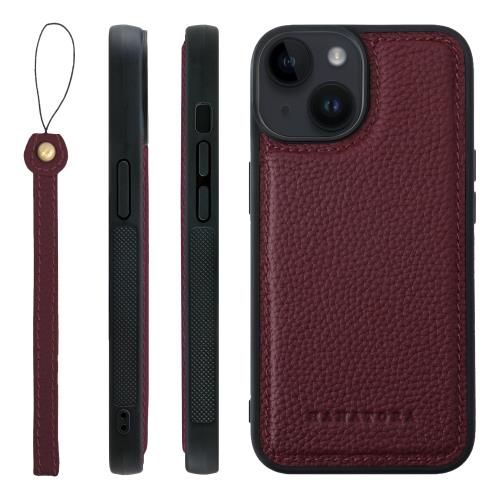 HANATORA iPhone14 ケース 本革 耐衝撃 バンパー型 スマホケース スマホ ストラップ 付き シュリンクレザー ギフト ワイン SPGGZ-14-Wine
