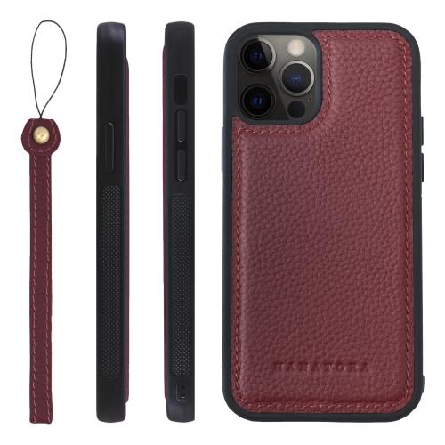 HANATORA iPhone12 12Pro ケース 本革 耐衝撃 バンパー型 スマホケース スマホ ストラップ 付き シュリンクレザー ギフト ワイン SPGGZ-12Pro-Wine
