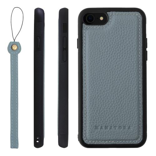 HANATORA iPhone8 7 SE3 SE2 (第3世代 第2世代) ケース 本革 耐衝撃 バンパー型 スマホケース スマホ ストラップ 付き シュリンクレザー ギフト ブルーグレー SPGGZ-8SE-BlueGray