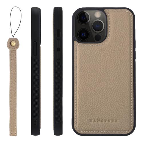 HANATORA iPhone13ProMax ケース 本革 耐衝撃 バンパー型 スマホケース スマホ ストラップ 付き シュリンクレザー ギフト グレージュ SPGGZ-13ProMax-Grege