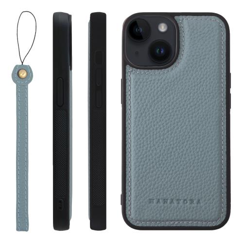 HANATORA iPhone14 ケース 本革 耐衝撃 バンパー型 スマホケース スマホ ストラップ 付き シュリンクレザー ギフト ブルーグレー SPGGZ-14-BlueGray